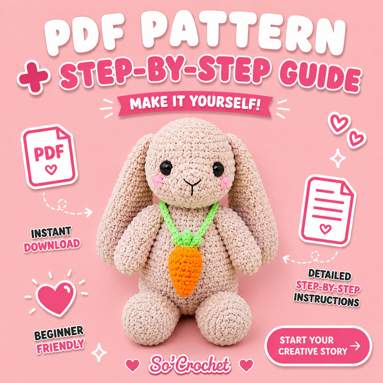 Floppy Ear Rabbit Amigurumi Crochet Pattern PDF