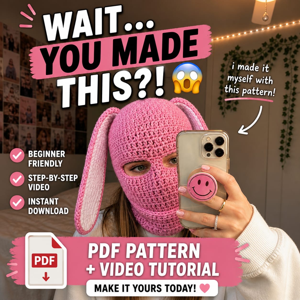 Cat Ear Balaclava Crochet (PDF pattern + Vid tutorials)